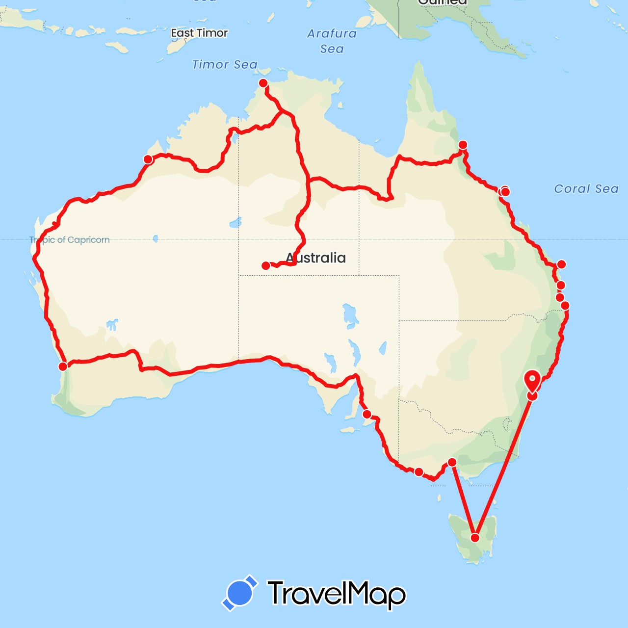TravelMap itinerary: driving, australia in Australia (Oceania)