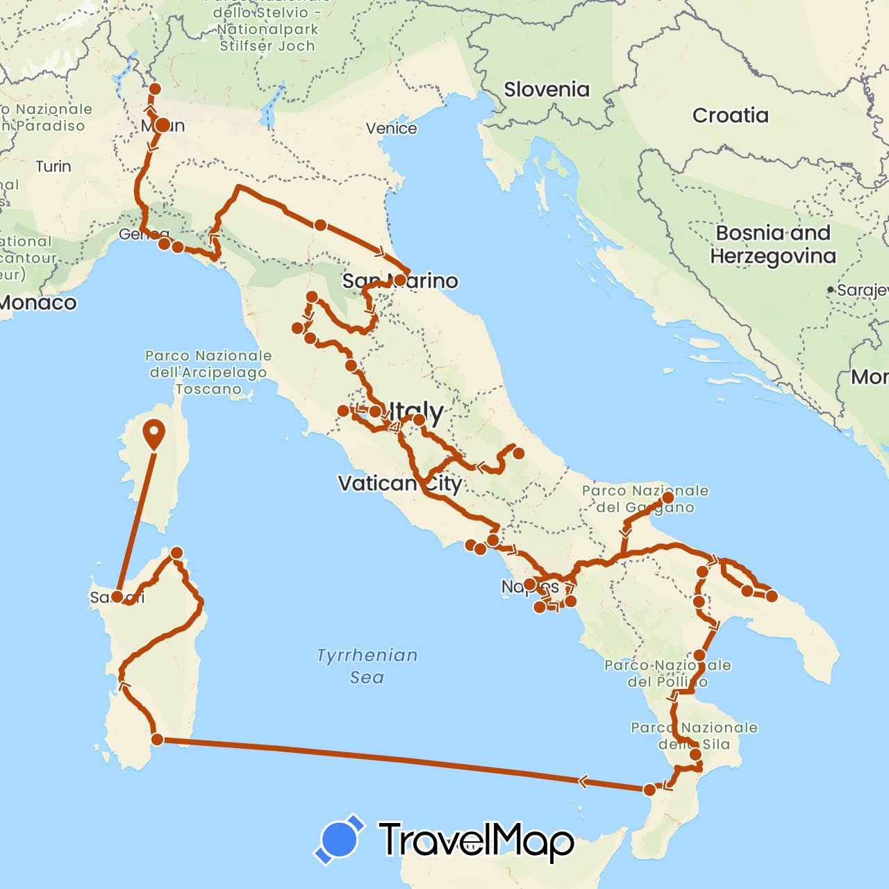 TravelMap itinerary: driving, italy in France, Italy, San Marino (Europe)